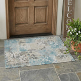3' X 5' Teal Blue And Silver Botanical Leaves Washable Indoor Outdoor Area Rug
