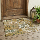 3' X 5' Walnut And Gold Botanical Leaves Washable Indoor Outdoor Area Rug