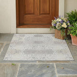 3' X 5' Ivory And Silver Oriental Washable Indoor Outdoor Area Rug