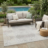 5' X 8' Ivory And Silver Oriental Washable Indoor Outdoor Area Rug