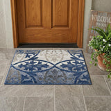 3' X 5' Navy Blue And Blue Oriental Washable Indoor Outdoor Area Rug
