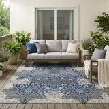 5' X 8' Navy Blue And Blue Oriental Washable Indoor Outdoor Area Rug