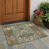 3' X 5' Olive Green And Green Oriental Washable Indoor Outdoor Area Rug