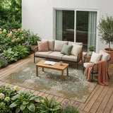 5' X 8' Olive Green And Green Oriental Washable Indoor Outdoor Area Rug