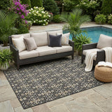 5' X 8' Black And Graphite Oriental Washable Indoor Outdoor Area Rug