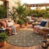 8' Chocolate And Brown Round Oriental Washable Indoor Outdoor Area Rug