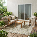 5' X 8' Cream And Ivory Oriental Washable Indoor Outdoor Area Rug