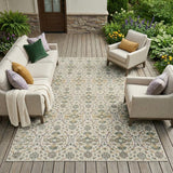 8' X 10' Cream And Ivory Oriental Washable Indoor Outdoor Area Rug