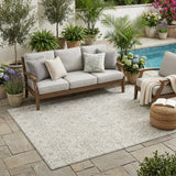 5' X 8' Ivory And Silver Oriental Washable Indoor Outdoor Area Rug