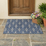3' X 5' Navy Blue And Blue Oriental Washable Indoor Outdoor Area Rug