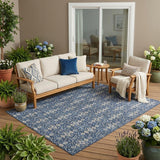 5' X 8' Navy Blue And Blue Oriental Washable Indoor Outdoor Area Rug