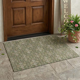 3' X 5' Olive Green And Green Oriental Washable Indoor Outdoor Area Rug