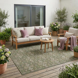 5' X 8' Olive Green And Green Oriental Washable Indoor Outdoor Area Rug