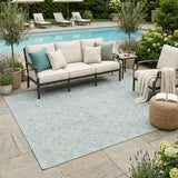 5' X 8' Sky Blue And Blue Oriental Washable Indoor Outdoor Area Rug
