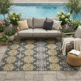 5' X 8' Black And Graphite Striped Washable Indoor Outdoor Area Rug
