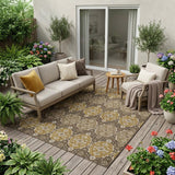 5' X 8' Chocolate And Brown Striped Washable Indoor Outdoor Area Rug