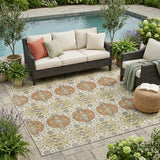5' X 8' Cream And Ivory Striped Washable Indoor Outdoor Area Rug
