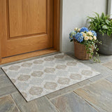 3' X 5' Ivory And Silver Striped Washable Indoor Outdoor Area Rug