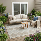 5' X 8' Ivory And Silver Striped Washable Indoor Outdoor Area Rug