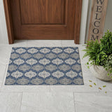 3' X 5' Navy Blue And Blue Striped Washable Indoor Outdoor Area Rug
