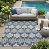 5' X 8' Navy Blue And Blue Striped Washable Indoor Outdoor Area Rug