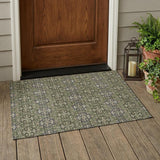 3' X 5' Olive Green And Green Striped Washable Indoor Outdoor Area Rug