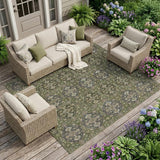 8' X 10' Olive Green And Green Striped Washable Indoor Outdoor Area Rug