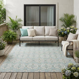 5' X 8' Sky Blue And Blue Striped Washable Indoor Outdoor Area Rug
