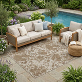 5' X 8' Beige And Brown Abstract Washable Indoor Outdoor Area Rug