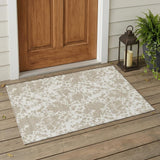3' X 5' Cream And Ivory Abstract Washable Indoor Outdoor Area Rug
