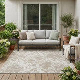 5' X 8' Cream And Ivory Abstract Washable Indoor Outdoor Area Rug