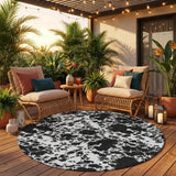 8' White And Ivory Round Abstract Washable Indoor Outdoor Area Rug