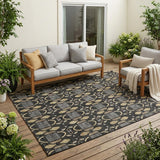 5' X 8' Black And Graphite Striped Washable Indoor Outdoor Area Rug