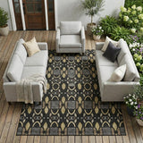 8' X 10' Black And Graphite Striped Washable Indoor Outdoor Area Rug