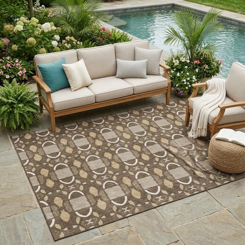 5' X 8' Chocolate And Brown Striped Washable Indoor Outdoor Area Rug