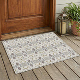 3' X 5' Ivory And Silver Striped Washable Indoor Outdoor Area Rug