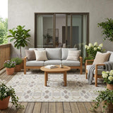 5' X 8' Ivory And Silver Striped Washable Indoor Outdoor Area Rug