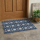 3' X 5' Navy Blue And Blue Striped Washable Indoor Outdoor Area Rug