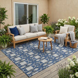 5' X 8' Navy Blue And Blue Striped Washable Indoor Outdoor Area Rug