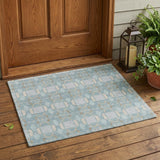 3' X 5' Sky Blue And Blue Striped Washable Indoor Outdoor Area Rug