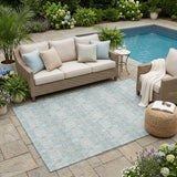 5' X 8' Sky Blue And Blue Striped Washable Indoor Outdoor Area Rug