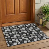 3' X 5' Black And Graphite Geometric Washable Indoor Outdoor Area Rug