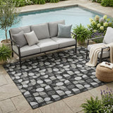 5' X 8' Black And Graphite Geometric Washable Indoor Outdoor Area Rug