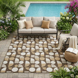 5' X 8' Chocolate And Brown Geometric Washable Indoor Outdoor Area Rug