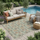 5' X 8' Green And Beige Geometric Washable Indoor Outdoor Area Rug