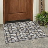 3' X 5' Gray And Silver Geometric Washable Indoor Outdoor Area Rug