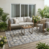 5' X 8' Gray And Silver Geometric Washable Indoor Outdoor Area Rug