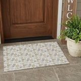 3' X 5' Ivory And Silver Geometric Washable Indoor Outdoor Area Rug