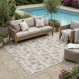 5' X 8' Ivory And Silver Geometric Washable Indoor Outdoor Area Rug