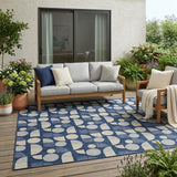 5' X 8' Navy Blue And Blue Geometric Washable Indoor Outdoor Area Rug